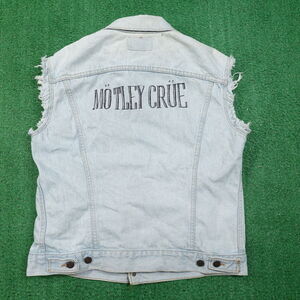 VINTAGE LEVI'S USA MADE MOTLEY CRUE DENIM JEAN BATTLE VEST WOMENS 14 21X22.5